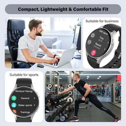 Miniatura 7 de Reloj inteligente para hombres y mujeres (respuesta/hacer llamadas) – AMOLED de 1.32 pulgadas negro mate rastreador de actividad con GPS y Alexa