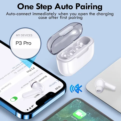 Miniatura 4 de kurdene Auriculares inalámbricos, Bluetooth 5.3 en auriculares intrauditivos ligeros con sonido de graves profundos, 48 horas de tiempo de Blanco