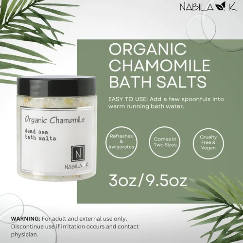 Miniatura 3 de Nabila K - Sales de baño orgánicas de manzanilla – Sal del Mar Muerto y sal de Epsom exfoliante y remojar – Exfolia e hidrata la piel, aceites