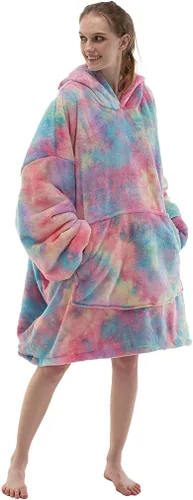 COSUSKET Adult Hoodie Wearable Blanket, Tie Dye Super Cozy Warm and Oversized Sherpa Blanket Hooded for Women