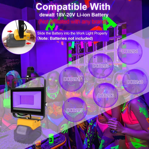 Miniatura 7 de Luces LED negras inalámbricas compatibles con batería Dewalt de 20 V, luces negras portátiles con protección de bajo voltaje, luz de inundación