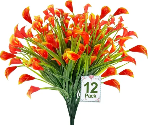 Miniatura 15 de TURNMEON 12 paquetes de flores artificiales de lirio de cala (240 cabezas), plantas falsas para exteriores, plantas falsas resistentes a los rayos
