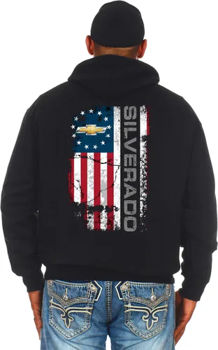 Miniatura 4 de JH DESIGN GROUP Sudadera con capucha para hombre con logotipo desgastado de 2 caras para Chevy Silverado