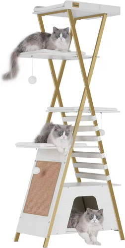 Miniatura 11 de FourFurPets Árbol para gatos de 72.4 pulgadas, torre moderna para gatos de interior, condominio para gatos de varios niveles con cuevas, árbol alto