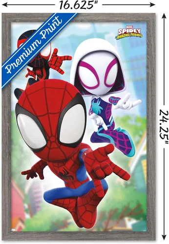 Miniatura 3 de Trends International Marvel Spidey and His Amazing Friends - Póster de pared Webs, 14.72 x 22.37 pulgadas, versión enmarcada de madera de granero