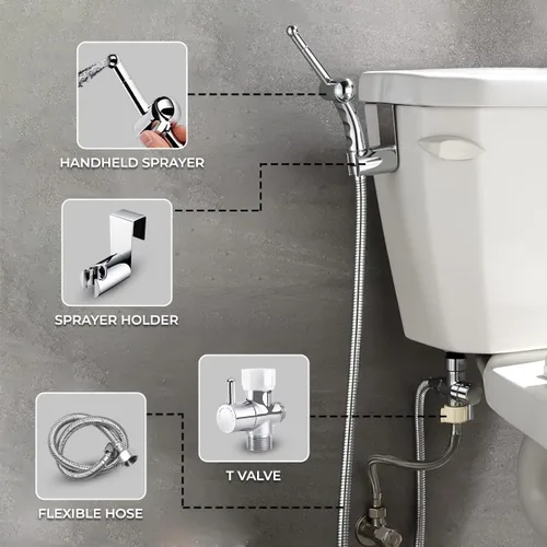Miniatura 6 de GenieBidet Pulverizador de bidé de mano Sparkle – Incluye adaptador híbrido T y manguera de inodoro de acero inoxidable y perilla de precisión