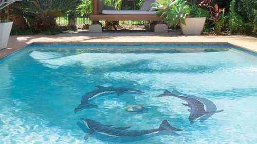 Miniatura 3 de Mosaico para piscina de cerámica con diseño de delfín azul
