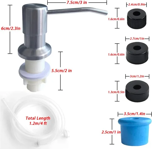 Miniatura 4 de Dispensador de jabón para fregadero de cocina, cabezal dispensador de jabón integrado de acero inoxidable con tubo de agua de silicona de 3.9 ft/4