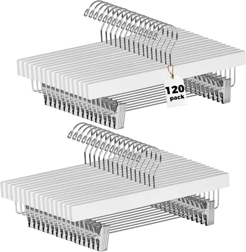 Miniatura 32 de Quality Hangers Perchas de madera para pantalones, paquete de 20 ganchos giratorios para ropa, falda de madera de loto, pantalones, pantalones