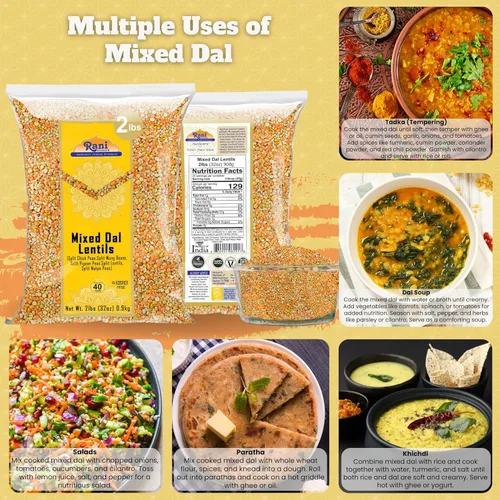 Miniatura 4 de Rani Dal mixto (Chana Dal, Moong Dal, Toor Dal, Masoor Dal, Urad Dal) 32 onzas (2 libras) 32.03 oz ~ Todo natural Apto para gluten Sin OMG