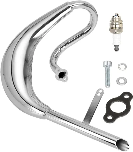 FVRITO Silenciador de Escape Cromado de Alto Rendimiento Cámara de Expansión Tubo Junta Silenciador para Motor de 2 Tiempos 50cc 66cc 80cc 100cc