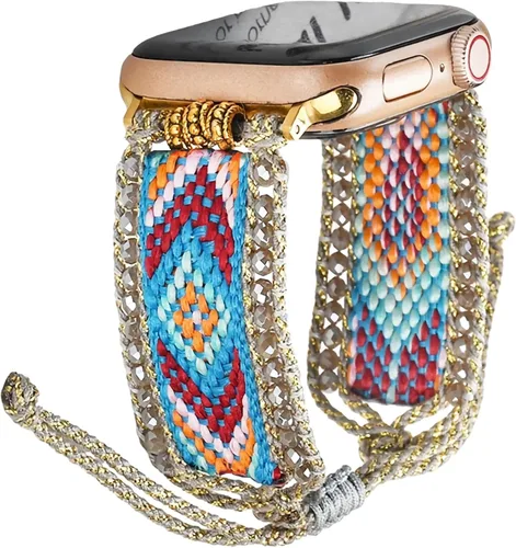 Miniatura 2 de Correa de nailon trenzada de lujo compatible con correas de Apple Watch de 1.575 pulgadas, 1.614 pulgadas, 1.496 pulgadas, pulsera de amistad retro