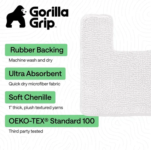 Miniatura 3 de GORILLA GRIP - Juegos de alfombras de baño, juego de 2 alfombras de felpilla suave, alfombra base para inodoro y alfombra de 30 x 20 pulgadas, Blanco