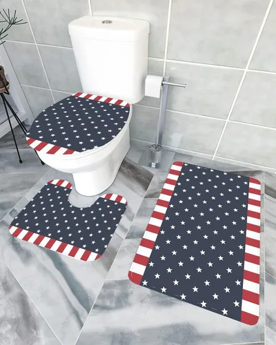 Miniatura 3 de Savannan Juego de 3 tapetes de baño, diseño patriótico de la bandera estadounidense, pentagrama, libertad, país, absorbente, suave, antideslizante
