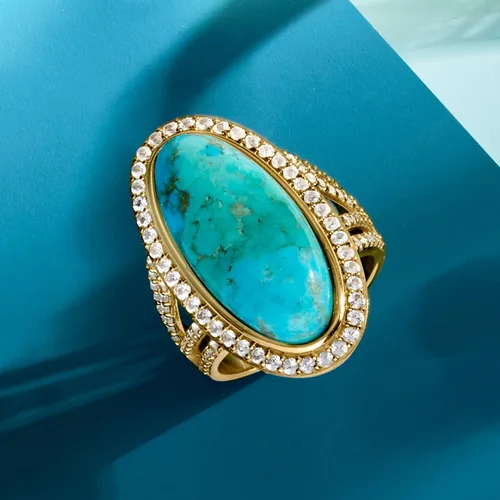 Miniatura 5 de Ross-Simons Turquoise and 1.30 ct. t.w. White Topaz Ring in 18kt Gold Over Sterling