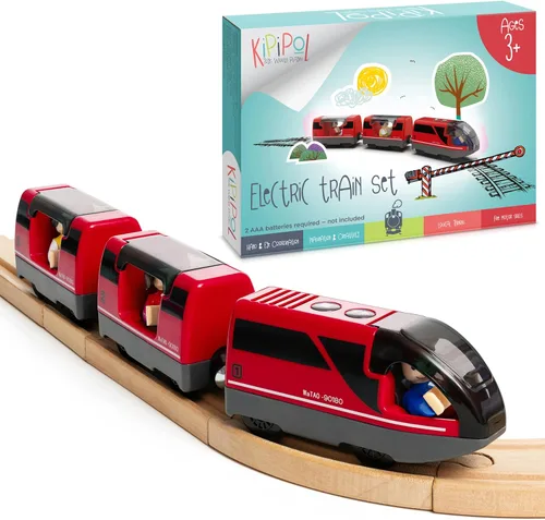 Kipipol - Juego de tren de locomotora de acción operado por batería para pistas de madera, (magnético) - Compatible con juguetes de Thomas The Rojo