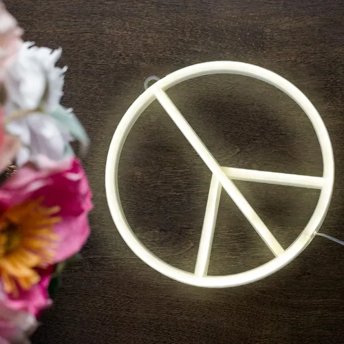 Miniatura 7 de OSALADI Señal de paz LED luz de neón luminosa lámpara de noche única decoración del hogar para dormitorio fiestas batería de doble uso elegante