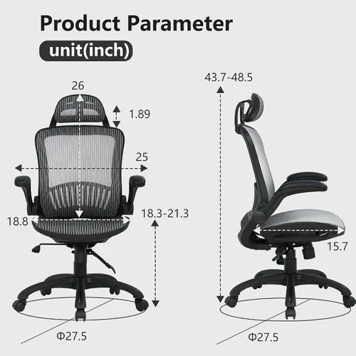 Miniatura 3 de PayLessHere Silla ergonómica de oficina para computadora, respaldo alto, con ruedas giratorias, de malla, con soporte lumbar, reposacabezas, brazos