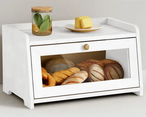 Miniatura 8 de Caja de pan de madera Goozii para encimera de cocina, contenedor de almacenamiento de panes rústico para pan casero, organizador con ventana