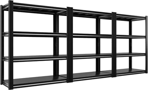 Raybee Estantes de almacenamiento de garaje resistentes de 40 pulgadas de ancho, paquete de 3, estantes de metal ajustables de 4 niveles para