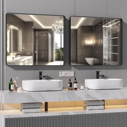 Miniatura 14 de Hasipu - Juego de 2 espejos de baño para pared, espejos de baño con marco de metal negro de 30 x 24 pulgadas para sobre lavabo, espejos