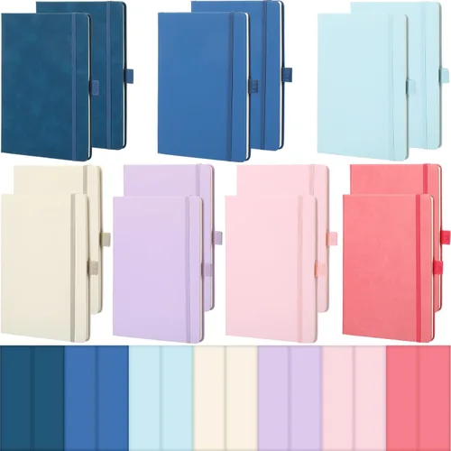 Miniatura 25 de Laumoi 7 Pack Hardcover Journal Notebooks Bulk A5/A4/B5 Journaling Notebook Wide Ruled PU Leather Ruled Lined Journals with Pen Holder for School