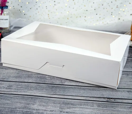 Miniatura 6 de ONE MORE [Paquete de 15] Cajas de galletas de panadería con cerradura blanca de 14 x 10 x 3 pulgadas, contenedor grande de cartón con ventanas