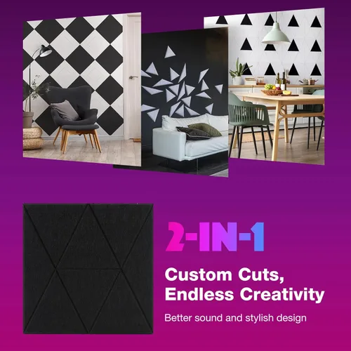 Miniatura 4 de Paquete de 18 paneles acústicos autoadhesivos, paneles absorbentes de sonido de 12 x 12 x 0.4 pulgadas, paneles cuadrados de alta densidad a prueba
