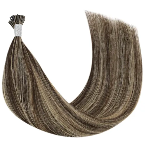 Miniatura 9 de YoungSee Itip - Extensiones de cabello humano con punta en I, color marrón, extensiones de cabello humano con punta en I, con mechas marrón oscuro
