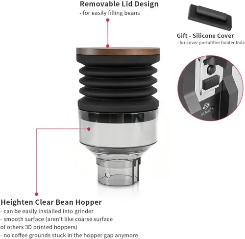 Miniatura 4 de Tolva de dosis única compatible con Eureka Mignon Espresso Coffee Grinder de silicona para soplar granos de café residuales (tolva elevada)