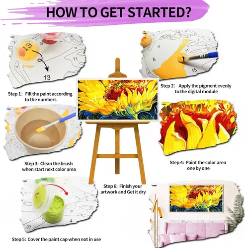 Miniatura 6 de YALKIN Paquete de 6 kits de pintura por números para adultos, pintura al óleo acrílica fácil por números, kit de pintura de acuarela de flores por