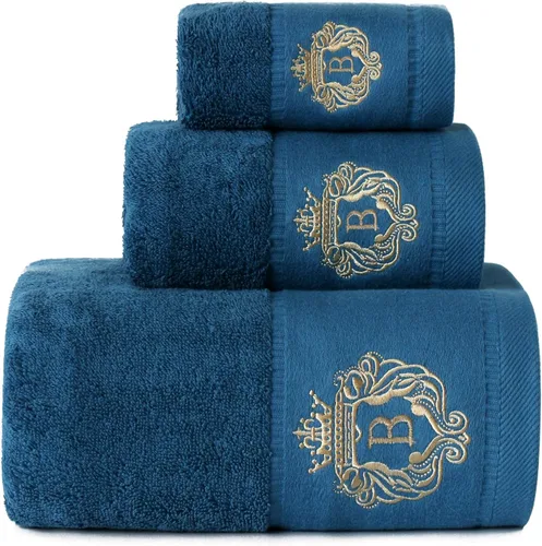 Miniatura 10 de Juego de toallas de baño de lujo súper suaves y altamente absorbentes de 100% algodón premium para regalos (Azul-A)