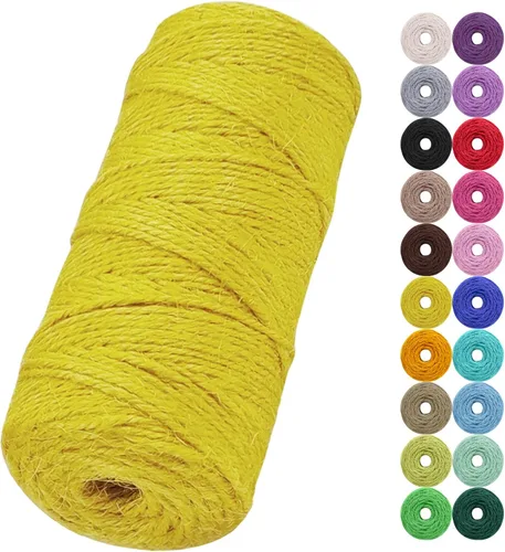 Miniatura 42 de Cuerda de yute natural de 0.079 pulgadas y 328 pies para manualidades, cuerda de yute de colores de 3 capas para envoltura de regalos, jardinería