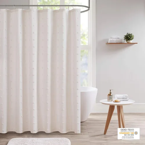 Miniatura 8 de Urban Habitat Brooklyn - Cortina de ducha de tela de algodón jacquard con pompones, lavable a máquina, estilo shabby chic, moderno, decoración