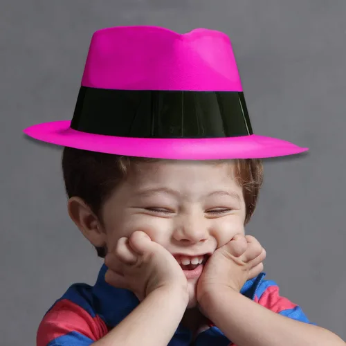 Miniatura 2 de Super Z Outlet Paquete de 12 sombreros de vestir estilo mafia de neón estilo gángster fedora sombreros de cumpleaños para niños, suministros