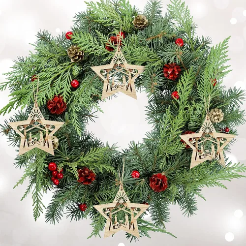 Miniatura 7 de Blulu Juego de 4 piezas de adornos navideños de escena de la natividad, set de regalo a granel, adorno colgante de madera cristiano 3D para árbol