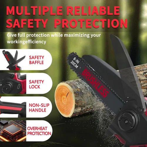 Miniatura 8 de Mini motosierra compatible con la batería Milwaukee Chainsaw M18, motosierras de poda inalámbricas de 8 y 6 pulgadas, mini motosierra sin escobillas