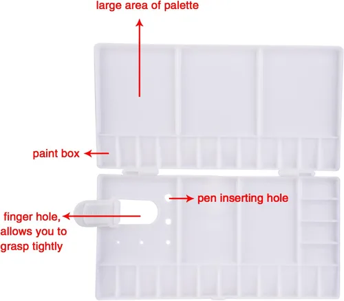 Miniatura 3 de Shappy Paleta de acuarela de 33 compartimentos, bandeja de pintura plegable con 28 pozos y 5 áreas de mezcla, paleta de pintura de plástico