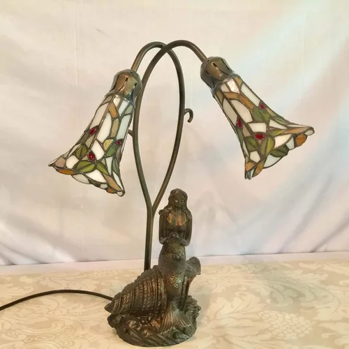 Miniatura 4 de Bieye L10625 Lámpara de mesa con diseño de sirena y lirio, estilo Tiffany, 20 pulgadas de alto