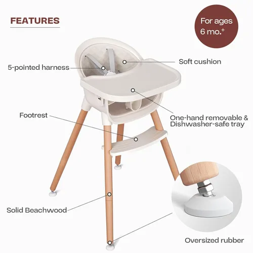 Miniatura 3 de Fodoss Silla alta de madera 3 en 1 para bebés y niños pequeños, Trona convertible y fácil de limpiar para bebés, diseño moderno Silla para comer