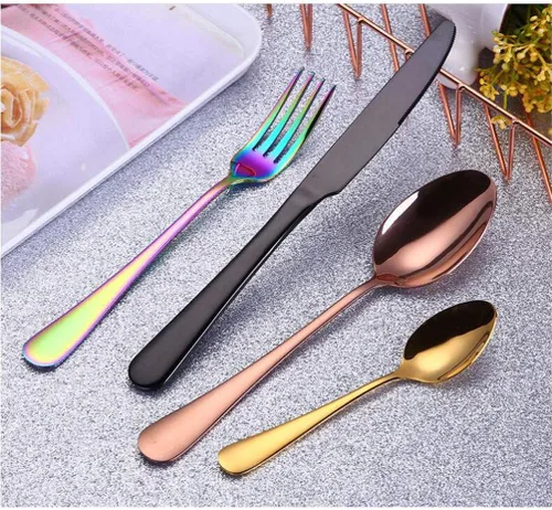Miniatura 6 de 4pcs Set Cutlery Dinnerware 304 Stainless Steel Flatware Set Tableware Dinner Spoon Fork Knife Flatware Serving Sets (Black)
