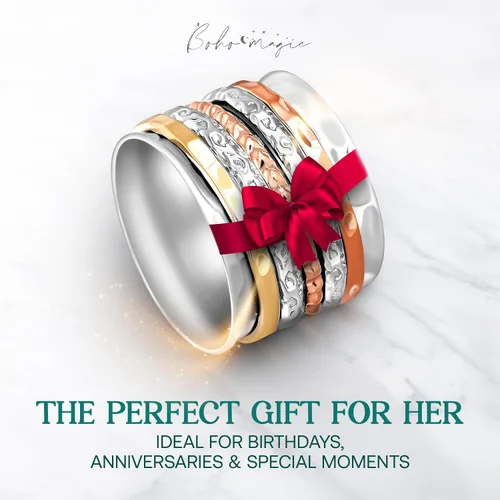 Miniatura 6 de Boho-Magic Anillo giratorio de plata de ley 925 para mujer con bandas de cobre y latón, anillo de plata hecho a mano para uso diario, comodidad