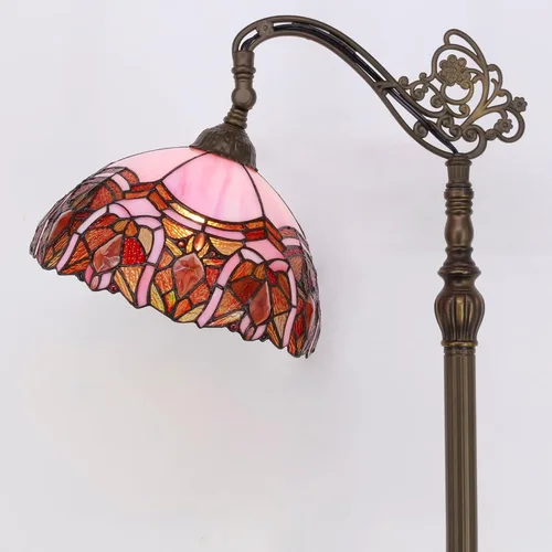 Miniatura 4 de Tiffany - Lámpara de pie con vitrales, 18.88 x 12 x 67 pulgadas, joyería rosa Luz de lectura antigua de cuello de cisne arqueado ajustable