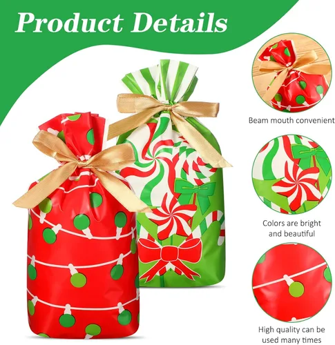 Miniatura 3 de Funrous Bolsas de Favor con Cordón de Navidad Bolsas de Plástico para Dulces y Golosinas de Navidad para Niños Cumpleaños Envoltorio de Aperitivos