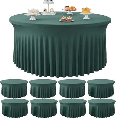 Miniatura 41 de Paquete de 6 manteles redondos de elastano azul bebé para mesa de 60 pulgadas, manteles elásticos de 120 pulgadas ajustables de 5 pies, manteles