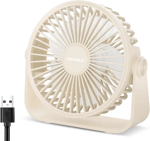 TriPole Ventilador de escritorio USB portátil, potente ventilador de escritorio personal de 3 velocidades con rotación de cabeza de 360° para el