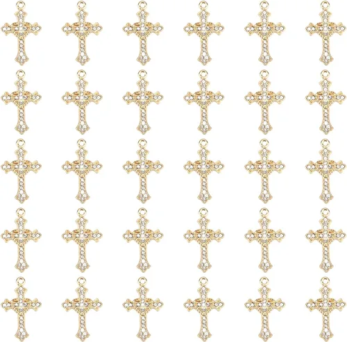 30 dijes de cruz de diamantes de imitación para hacer joyas, bricolaje, collares, pulseras