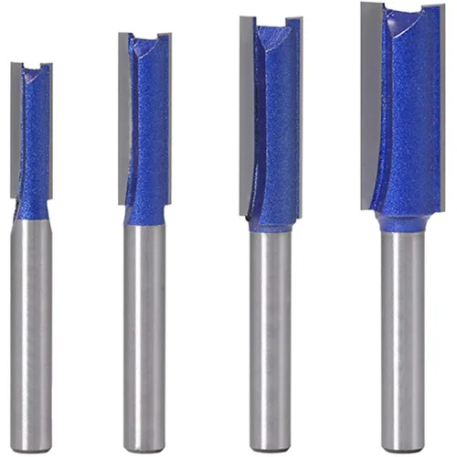 Wolfride Juego de brocas de enrutador recto de corte recto de 4 piezas, vástago de 1/4 pulgadas, doble flauta