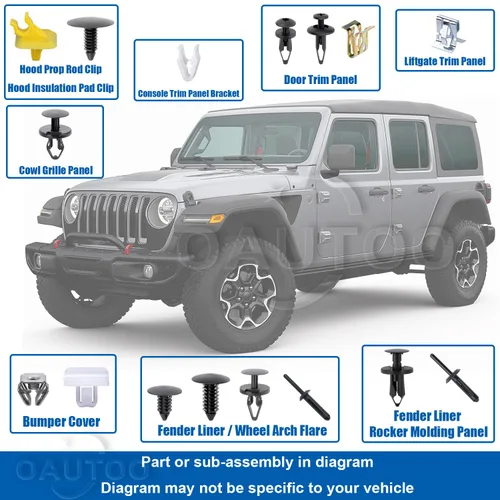 Miniatura 2 de 198 piezas para Jeep Wrangler JL 2018-On Auto Body Interior y Exterior Retenedor Clip Clip Surtido