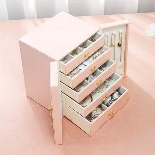 Miniatura 4 de ATDORO Joyeros grandes organizadoresestuche con 5 cajones, regalo para mujeres, adolescentes, niñas, niños, gran joyeríasoporte de cuero sintético